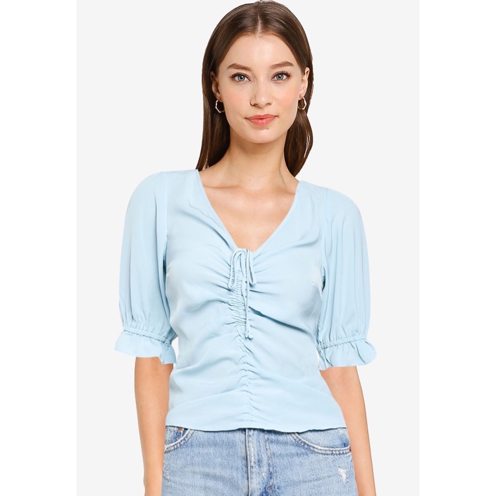 Abercrombie & Fitch Cinch Front Crop Top Puff Sleeve XS